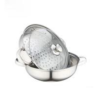 Linnkyfloa Faitout vapeur double couche en acier inoxydable avec couvercle en verre transparent, 28 cm, compatible induction et gaz, pour cuisine polyvalente (A)