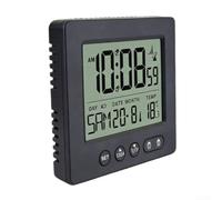 Linnkyfloa Grand réveil électronique à écran LCD avec double alarme, 7 langues, affichage de la date et de la température pour étudiant, bureau, chambre à coucher, bureau, maison, noir (noir)