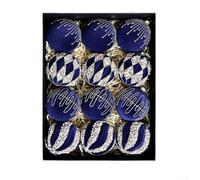 Linnkyfloa Lot de 12 boules de Noël floquées de 8 cm - Boules de Noël scintillantes en rouge pour la joie des fêtes - Boules de Noël floquées rouge vin rouge, vert foncé, blanc, bleu roi (XM0167S