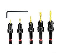 Linnkyfloa Lot de 5 forets coniques réglables pour vis à bois #5 à #12, avec manchon conique et tige hexagonale, pour percer des trous pilotes en une seule fois (B)