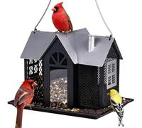 Linnkyfloa Mangeoire à oiseaux solaire pour l'extérieur, mangeoire à oiseaux en métal à suspendre avec lampe solaire de jardin, mangeoires à oiseaux sauvages étanches (noir)