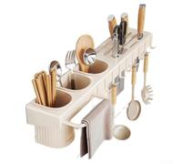 Linnkyfloa Organiseur mural pour ustensiles de cuisine avec design respirant, boîte de rangement durable en acier au carbone et polypropylène pour couverts, baguettes et gadgets de cuisine (simple