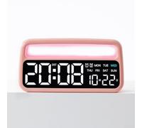 Linnkyfloa Réveil LED moderne avec lumière d'ambiance multicolore, affichage numérique de l'heure, de la date, de la semaine et de l'heure DST, double alarme, calendrier, mode veille (6655 rose)