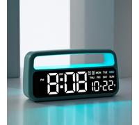 Linnkyfloa Réveil LED moderne avec lumière d'ambiance multicolore, affichage numérique de l'heure, de la date, de la semaine et de l'heure DST, double alarme, calendrier, mode veille (6655 bleu)