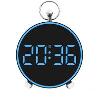 Linnkyfloa Réveil numérique LED moderne avec grand affichage clair de la date et commande vocale, veilleuse à intensité variable, fonctions multiples, design compact, bleu