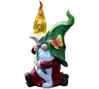 Linnkyfloa Statue de nain en résine avec lampe solaire de jardin, résistante aux intempéries, décoration de pelouse, patio et balcon au design fantaisiste pour éclairage de nuit
