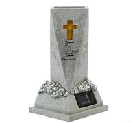 Linnkyfloa Vase tombeau en résine avec relief, récipient à fleurs de cimetière gris, décoration de jardin avec trous de drainage, résistant aux intempéries (A)