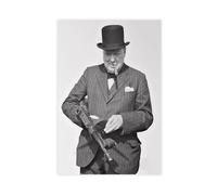 LINNPE Impression sur toile de qualité supérieure Winston Churchill avec une mitrailleuse Tommy - Décoration murale pour salon, chambre à coucher - 50 x 75 cm