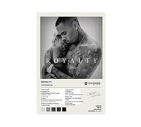 LINNPE Impression sur toile signée de Chris Brown Royalty Music Album - Décoration pour chambre à coucher, bureau, chambre - Cadeau - 40 x 60 cm