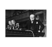 LINNPE Impression sur toile Winston Churchill donnant un discours noir et blanc - 30 x 45 cm