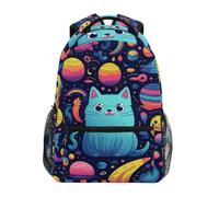 Linnyio Adorable Chat Coloré Cosmique Sac à Dos Scolaire pour Filles et Garçons,Sacs pour étudiants élégants
