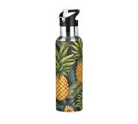Linnyio Ananas À Motif Tropical Gourde Sport Étanche,Sans BPA,Bouteille D'Eau Isolée Thermos Sport Tasse À Vide en Acier Inoxydable,1000ml/600ml