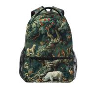 Linnyio Animaux De La ForêT Cerf Faune Harmonie Sac à Dos Scolaire pour Filles et Garçons,Sacs pour étudiants élégants