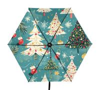 Linnyio Arbre De NoëL Bleu Art Parapluie Pliant Anti-Uv Parapluie de Voyage Compact Protection Solaire pour Garçons et Filles