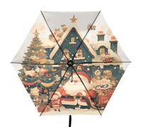 Linnyio Arbre De NoëL Santa House Parapluie Pliant Anti-Uv Parapluie de Voyage Compact Protection Solaire pour Garçons et Filles