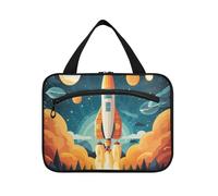 Linnyio Art De Bande Dessinée De Fusée Spatiale Trousse de Toilette de Voyage Suspendue Maquillage,Grande Capacité Pliable Rangement Sacs de Lavage pour Femmes Filles