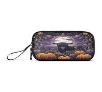 Linnyio Bison Citrouille D'Halloween Trousse à Crayons pour Étudiants, Sacs à Stylos Pour Écolières et Garçons