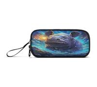 Linnyio Bison D'Art Bleu Trousse à Crayons pour Étudiants, Sacs à Stylos Pour Écolières et Garçons
