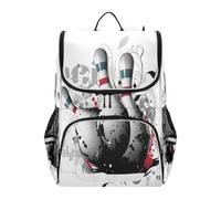 Linnyio Boule De Bowling Rouge Noir Blanc Sac à Dos Scolaire de Grande Capacité pour Filles et Garçons