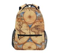 Linnyio Carte Du Monde Boussole Historique Sac à Dos Scolaire pour Filles et Garçons,Sacs pour étudiants élégants