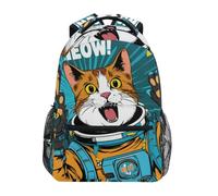 Linnyio Chat Orange Dessin Animé Cosmique éToilé Sac à Dos Scolaire pour Filles et Garçons,Sacs pour étudiants élégants