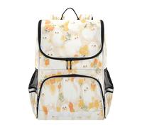 Linnyio Chat Orange Sac à Dos Scolaire de Grande Capacité pour Filles et Garçons FantôMes Blancs