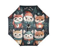 Linnyio Chats Mignons Animaux De NoëL Parapluie de Voyage Coupe-Vent à Ouverture et Fermeture Automatiques,Protection Solaire UPF 50+,Compact Parapluies Idéal pour Jeunes Filles