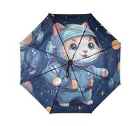 Linnyio Chats Mignons Astronaute Parapluie de Voyage Coupe-Vent à Ouverture et Fermeture Automatiques,Protection Solaire UPF 50+,Compact Parapluies Idéal pour Jeunes Filles