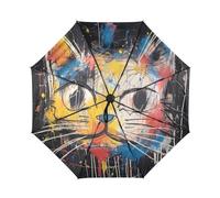 Linnyio Chats Mignons Doodle Parapluie de Voyage Coupe-Vent à Ouverture et Fermeture Automatiques,Protection Solaire UPF 50+,Compact Parapluies Idéal pour Jeunes Filles