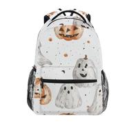 Linnyio Citrouilles FantôMes Blanches Halloween Sac à Dos Scolaire pour Filles et Garçons,Sacs pour étudiants élégants