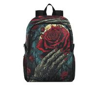 Linnyio Crâne Art Rose Rouge Sac à Dos de Randonnée Pliable,ImperméAble et Léger,Compactable pour Les Voyages