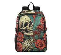 Linnyio Crâne De Roses Rouge Vert Artistique Sac à Dos de Randonnée Pliable,ImperméAble et Léger,Compactable pour Les Voyages