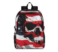 Linnyio Crâne Drapeau AméRicain Rouge Bleu Blanc Sac à Dos de Randonnée Pliable,ImperméAble et Léger,Compactable pour Les Voyages