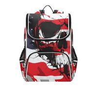 Linnyio Crâne Drapeau AméRicain Rouge Bleu Blanc Sac à Dos Scolaire de Grande Capacité pour Filles et Garçons