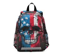 Linnyio Crâne Drapeau AméRicain Rouge Bleu Sac à Dos pour Maternelle 3-8 Ans,Cartable pour Enfants et Tout Petits Sac Scolaire