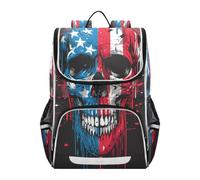 Linnyio Crâne Drapeau AméRicain Rouge Bleu Sac à Dos Scolaire de Grande Capacité pour Filles et Garçons