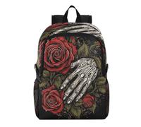 Linnyio Crâne Main Roses Art Sac à Dos de Randonnée Pliable,ImperméAble et Léger,Compactable pour Les Voyages