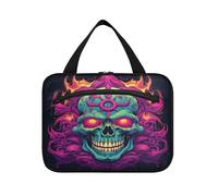 Linnyio Crâne Tiré Par Une Flamme Violette Trousse de Toilette de Voyage Suspendue Maquillage,Grande Capacité Pliable Rangement Sacs de Lavage pour Femmes Filles