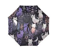 Linnyio Dessin Animé De Chats Blancs Pourpres Parapluie de Voyage Coupe-Vent à Ouverture et Fermeture Automatiques,Protection Solaire UPF 50+,Compact Parapluies Idéal pour Jeunes Filles