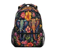 Linnyio ÉLéPhant Sac à Dos Scolaire pour Filles et Garçons,Sacs pour étudiants élégants Oeuvre Florale