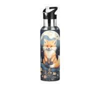 Linnyio Fleur Dessin Animé Art Renard Gourde Sport Étanche,Sans BPA,Bouteille D'Eau Isolée Thermos Sport Tasse À Vide en Acier Inoxydable,1000ml/600ml