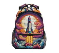 Linnyio FuséE Espace Arc-En-Ciel Nuages Sac à Dos Scolaire pour Filles et Garçons,Sacs pour étudiants élégants