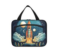 Linnyio Fusée Spatiale De Dessin Animé Trousse de Toilette de Voyage Suspendue Maquillage,Grande Capacité Pliable Rangement Sacs de Lavage pour Femmes Filles