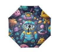 Linnyio Mignon Doodle Chats Bleus Parapluie de Voyage Coupe-Vent à Ouverture et Fermeture Automatiques,Protection Solaire UPF 50+,Compact Parapluies Idéal pour Jeunes Filles