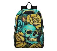 Linnyio Motif Floral Crâne Vert Sac à Dos Pliable, Imperméable Léger Sac à Dos De Randonnée, Emballable pour Voyage Camping