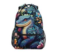 Linnyio Motif Floral Komodo Sac à Dos Scolaire pour Filles Garçons - Bretelles Ajustables & Confortables, Grand avec Poches Multiples pour l'École Étudiants