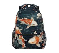 Linnyio Oeuvre Koi Poisson Sac à Dos Scolaire pour Filles et Garçons,Sacs pour étudiants élégants