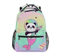 Linnyio Panda SirèNe Coloré Cosmique Sac à Dos Scolaire pour Filles et Garçons,Sacs pour étudiants élégants