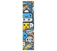 Linnyio Pandas Doodle Bleu Jaune Feuilles de Ruban Adhésif Stickers pour Skateboard,Bandes Antidérapantes Graphiques sans Bulles pour Adolescents Filles et Garçons