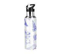 Linnyio Paris Bleu Tour Eiffel Bouteille Isotherme Sport en Acier Inoxydable Tasse Sous Vide pour Café et Thé